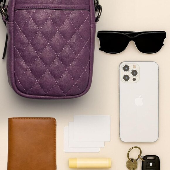 Vegan Leather Crossbody Bag for Women Compact Phone Purse with Card Slots - Picture 4 of 5